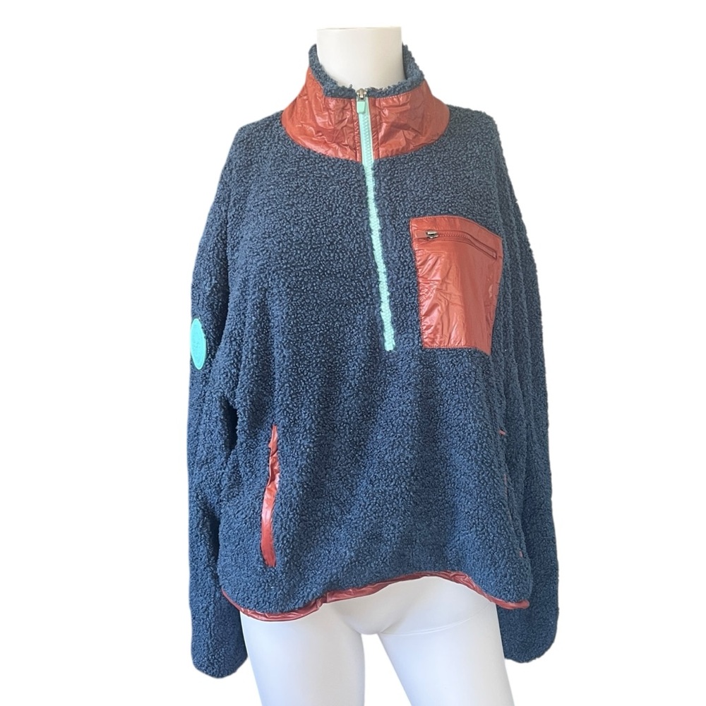 Fabletics Larisa Fleece Pullover Blue Brown Sweater Womens Size Large L